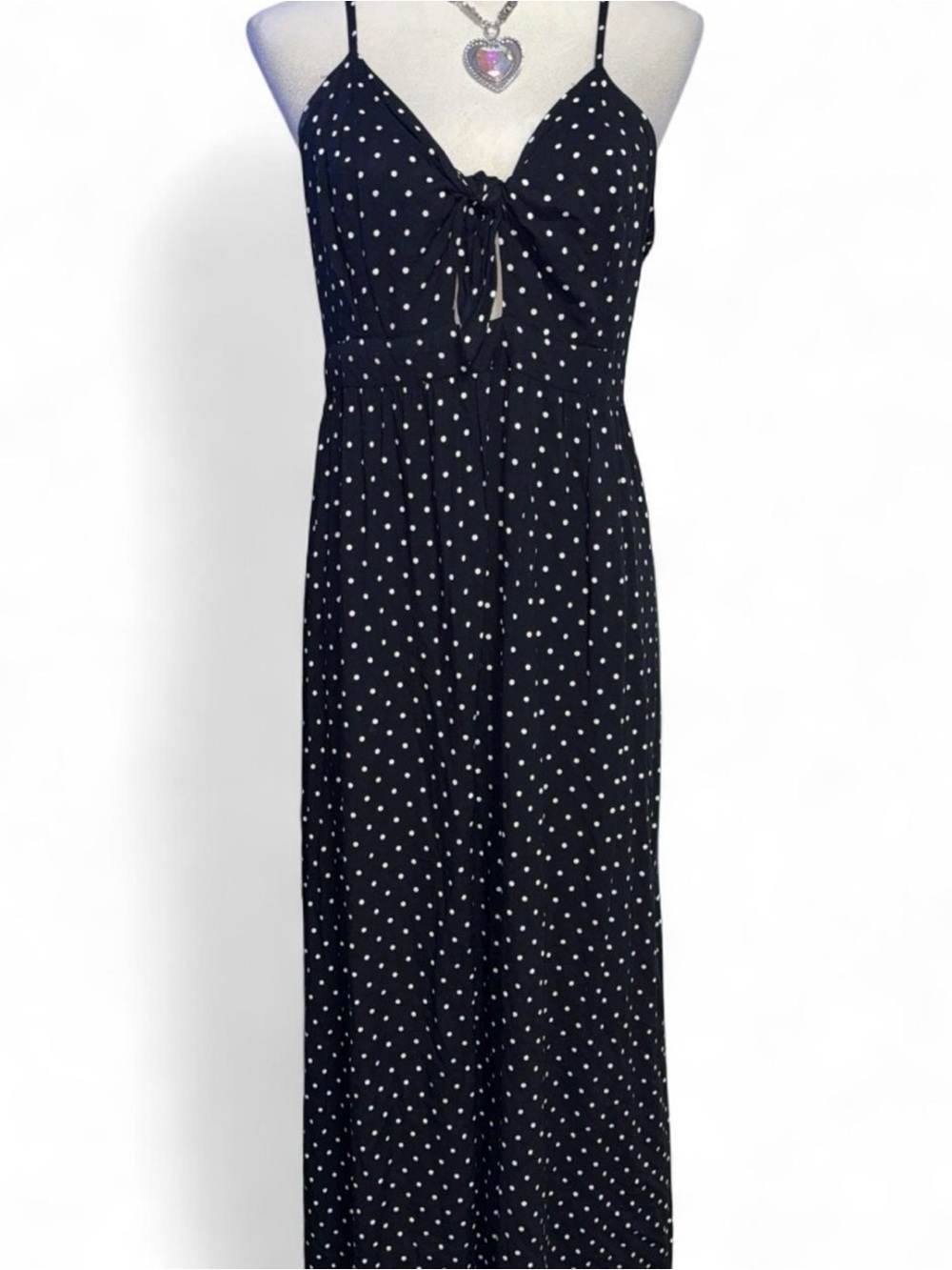 Charlotte Russe Black & White Polka Dot Tie-Front Maxi Dress